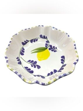 Lemon Hand Painted Ceramic Round Serving Bowl Made In Italy 9.5” Centerpiece